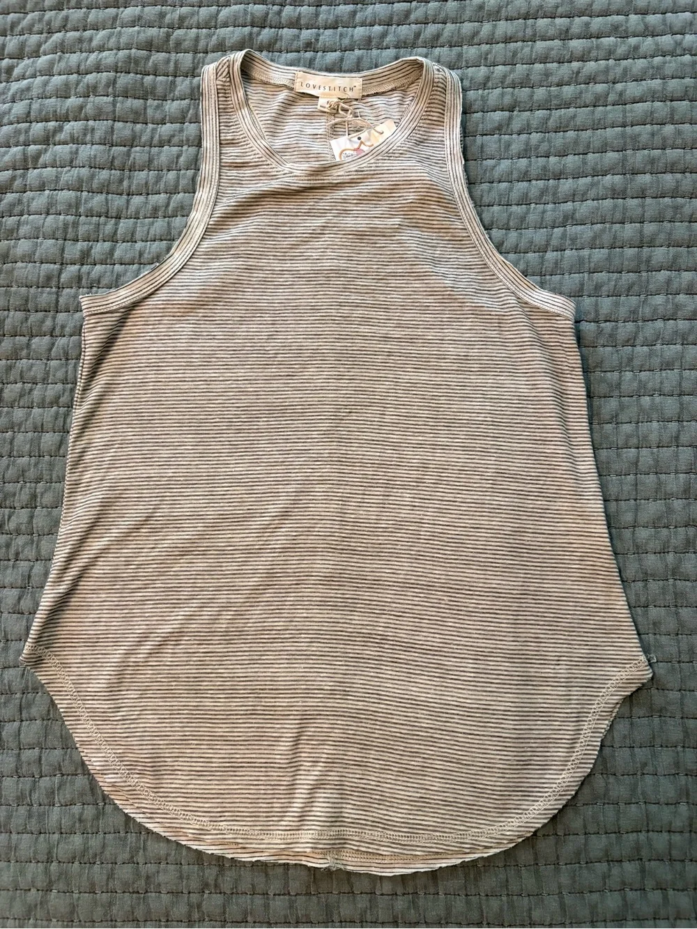 lovestitch Striped Ribbed Tank in Light Gray and White